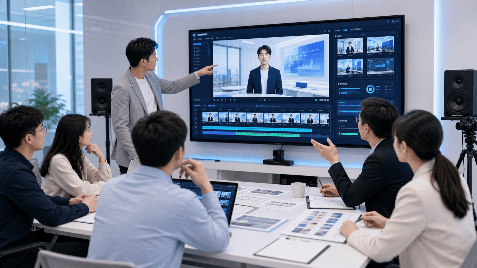 团队和客户观看 AI 视频服务成片效果